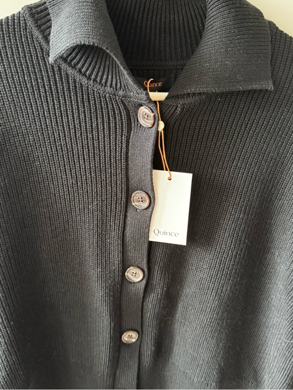 Quince Black Button-Front Ribbed Collared Sweater - Picture 3 of 11